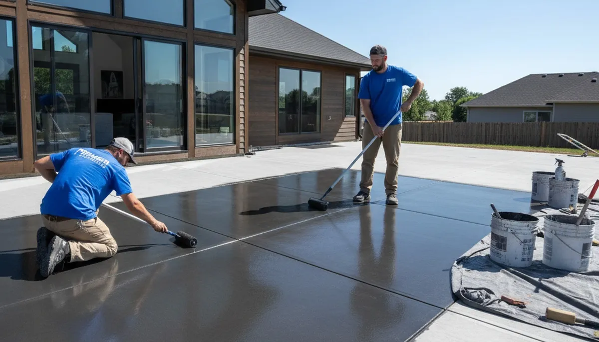 Concrete staining on residential patio in Pittsburgh, PA by professional house painters