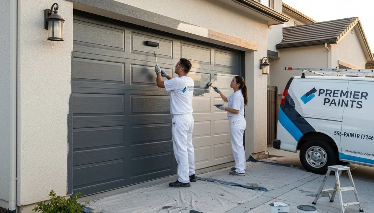 Professional garage door painting by house painters in Pittsburgh, PA for durable curb appeal