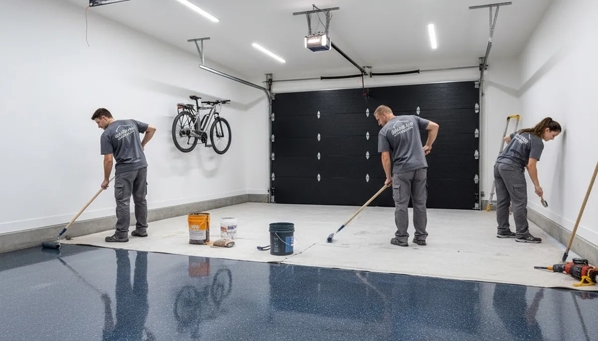 Epoxy garage floor coating in Pittsburgh PA with durable finish by local house-painting professionals