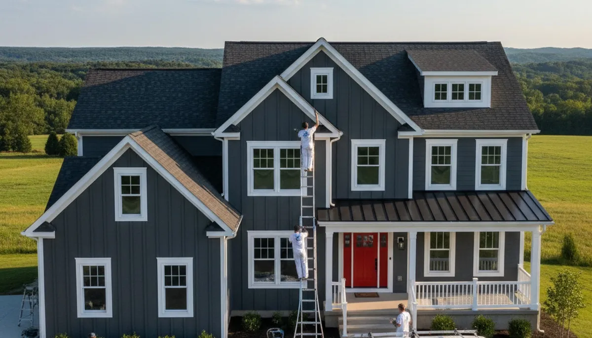 Professional house painters working on residential exterior in Pittsburgh, PA