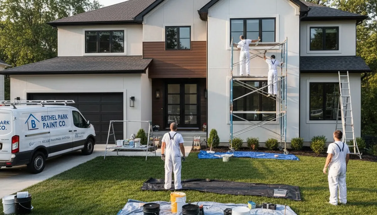 Professional house painters working on exterior home in Pittsburgh PA