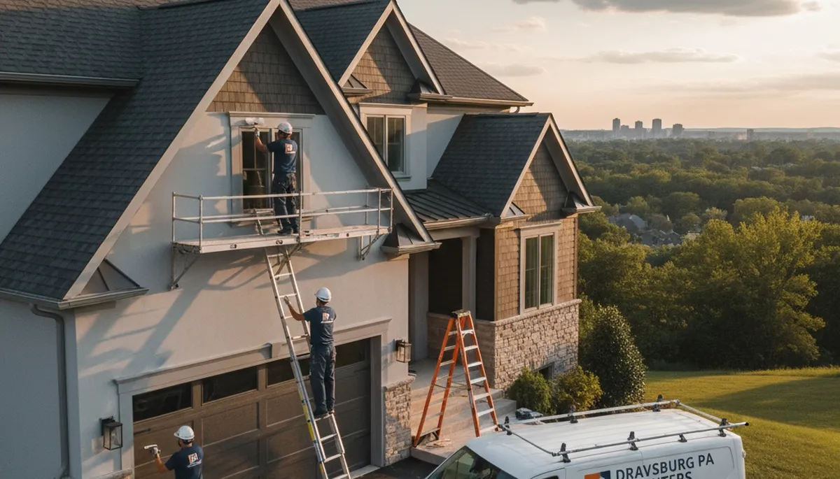 Professional house painter working on residential exterior in Pittsburgh PA