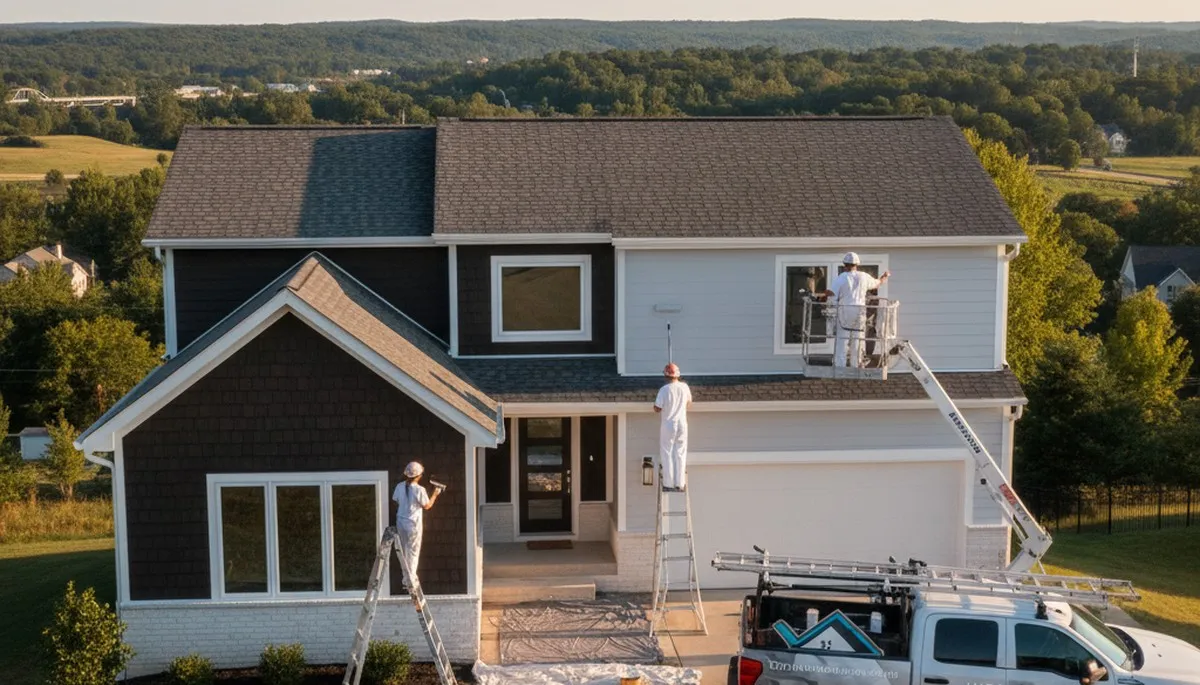 Professional house painters working on residential exterior in Pittsburgh, PA