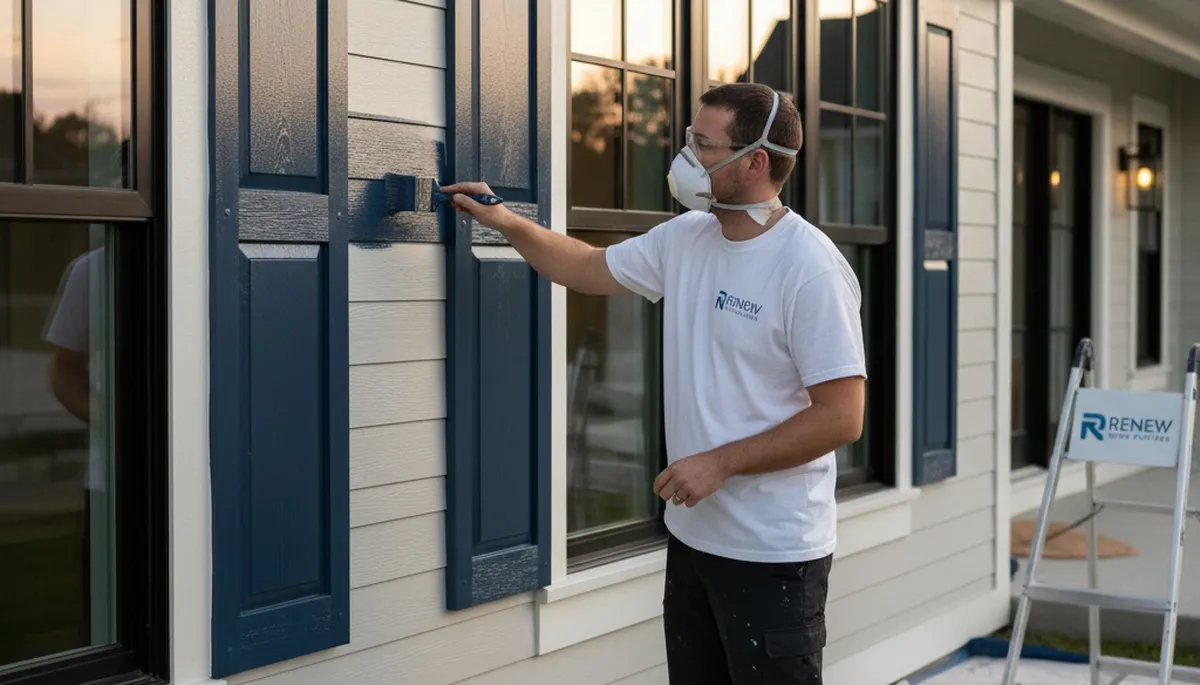 Professional shutter painting on a Pittsburgh, PA home exterior by expert house painters
