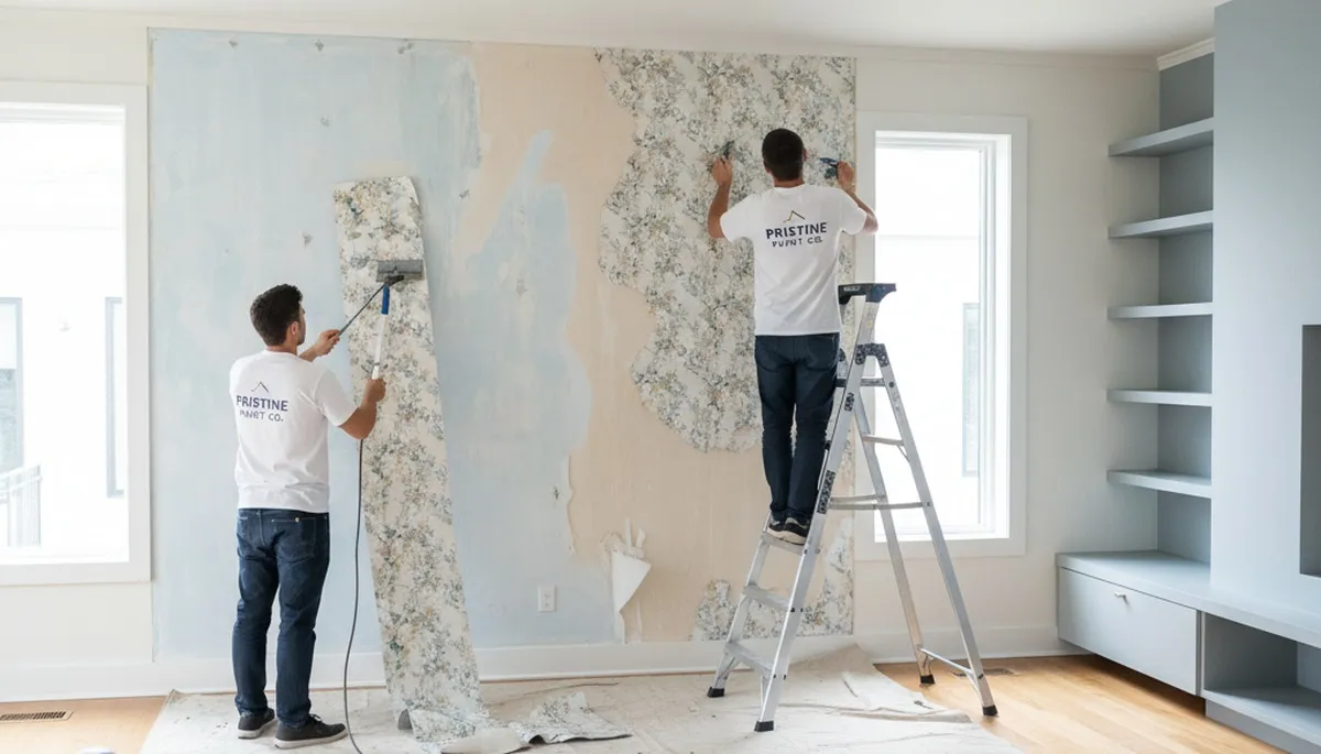 Professional wallpaper removal in Pittsburgh, PA for historic home surface prep and repainting